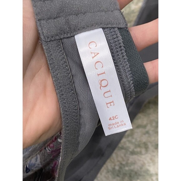 Cacique Lightly Lined Size 42C Push Up No Wire Bra Gray Floral Pink Bow - Picture 5 of 6